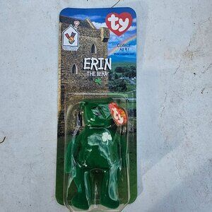 McDonalds 1999 Ty Teenie Beanie Baby Green Shamrock Erin The Bear